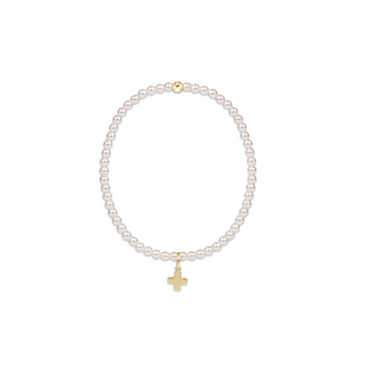 Enewton Classic Pearl 3mm Bead Bracelet with Signature Cross Gold Charm