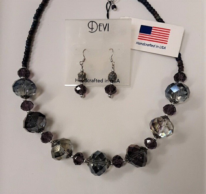 DEVI GREY CRYSTAL NECKLACE AND EARRING SET
